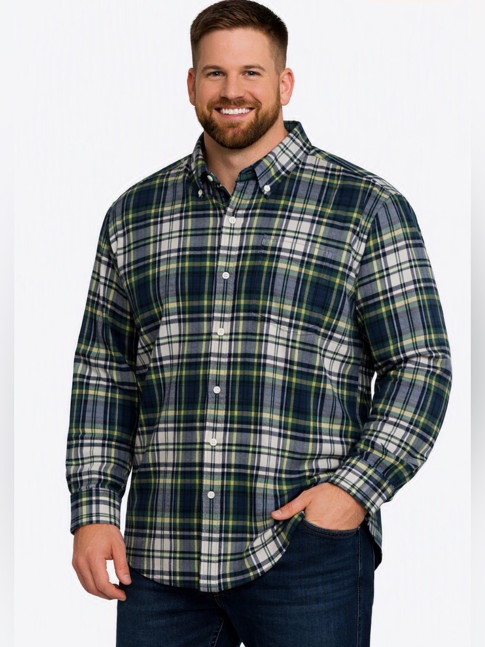 Ralph Lauren Men’s Tartan Plaid Navy Green Button Down Shirt Size 3XB NWT